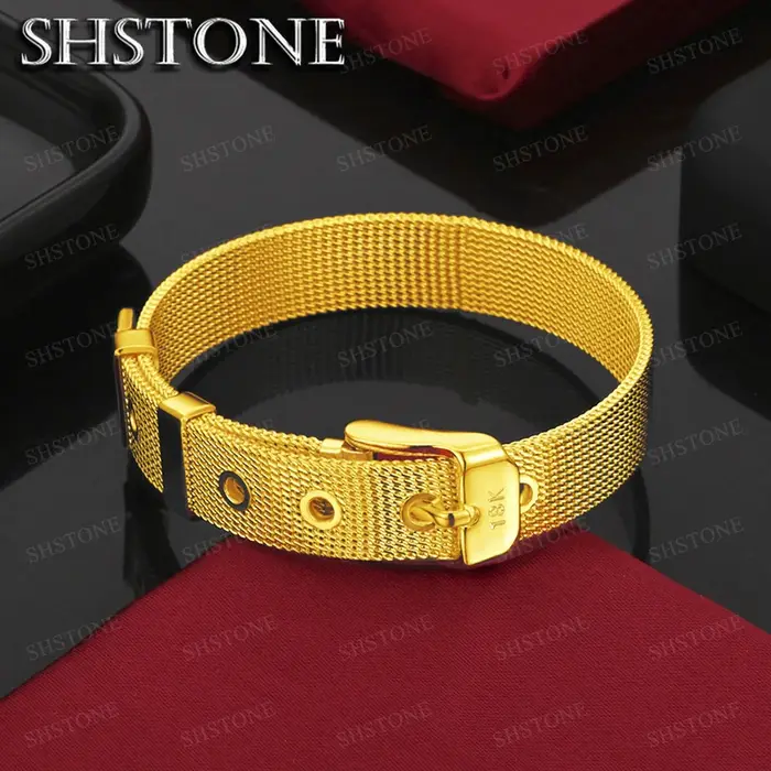 Bracelet en or 18 carats avec sangle large 14mm pour femme et homme bijoux de mode pour soirées et mariages cadeaux d'anniversaire amoureux