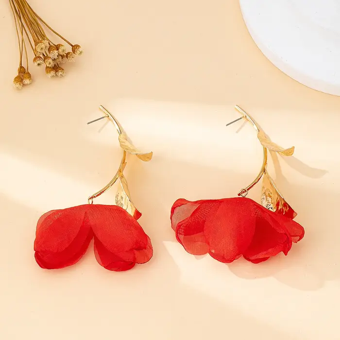Boucles doreilles romantiques fleurs tissu rose pour femmes occasions quotidiennes vacances