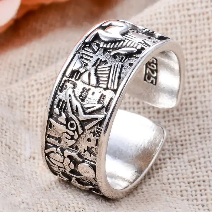 Bague unisexe en argent thaïlandais rétro
