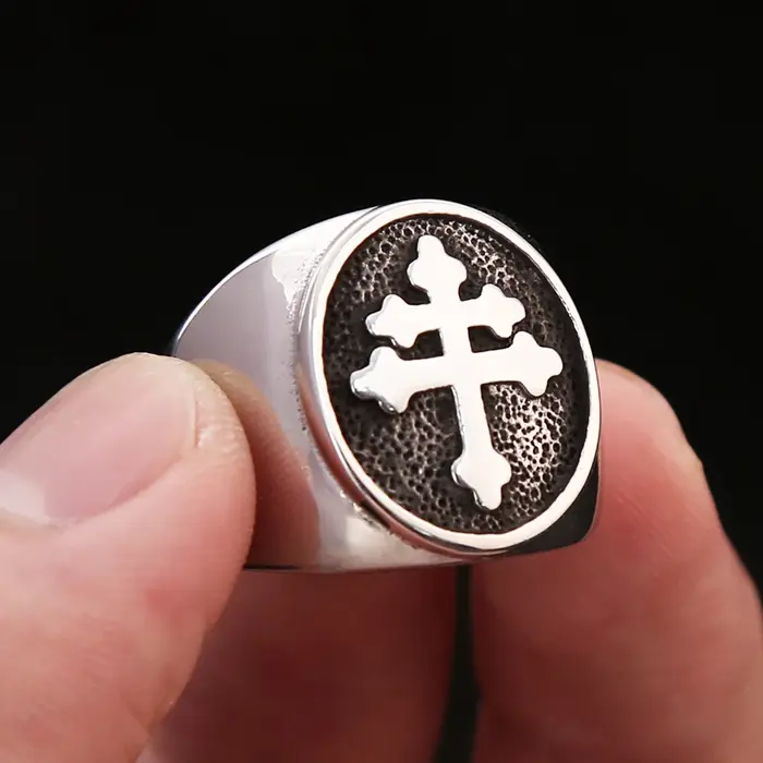 Bague croix de Lorraine en acier inoxydable de haute qualité pour hommes et femmes