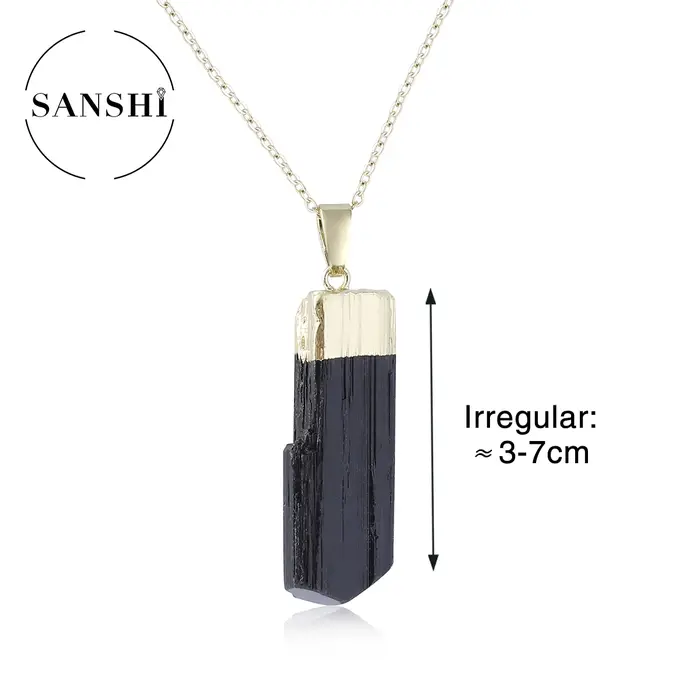 Collier pendentif minimaliste élégant en tourmaline noire naturelle irrégulière électroplaquée, pour
