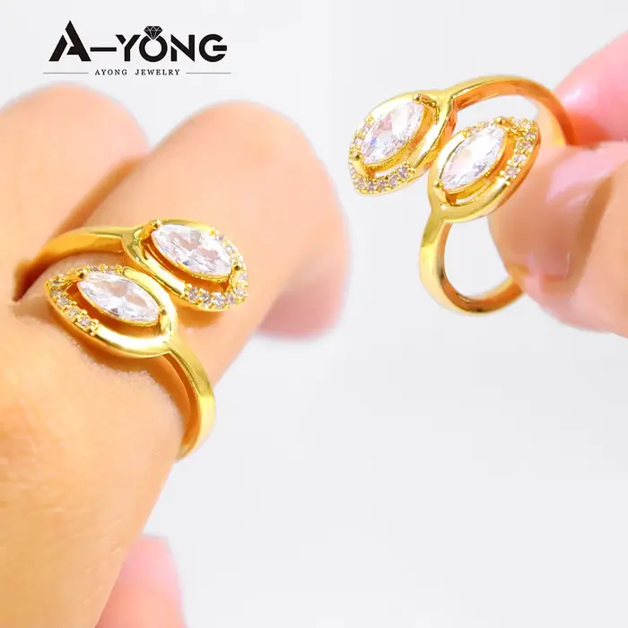 Bijoux de mariée de luxe de dubaï, bagues plaquées or 21 carats, bague d'ouverture en zircone cubiqu