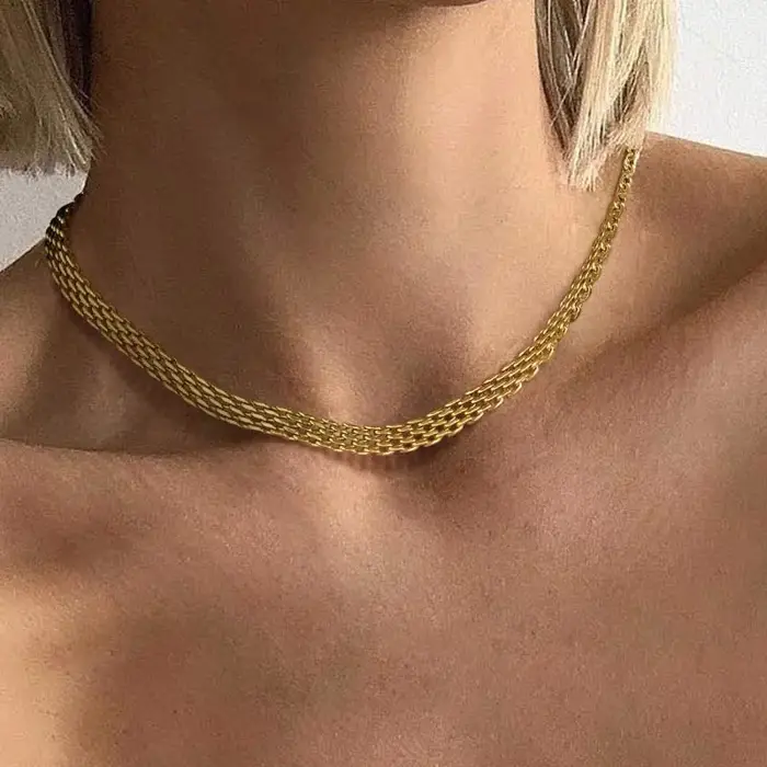 Collier en maille pour femmes, ras du cou en chaîne à maillons plaqués or 18 carats, cadeau de maria