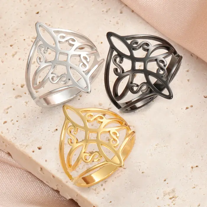 Anneau en acier inoxydable avec nœud de sorcière et croix wiccan, symbole de protection pour femmes et hommes, cadeau de Noël 2024, bijou vintage élégant