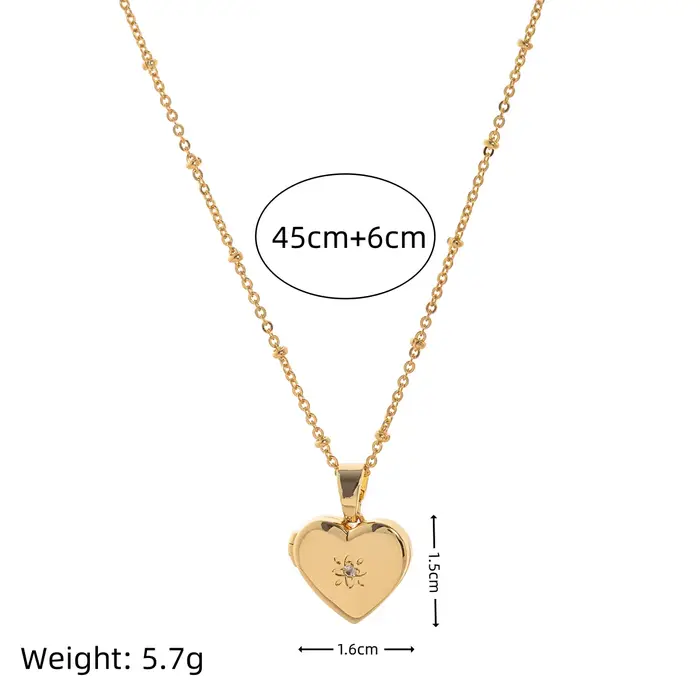 Collier en forme de coeur simple, nar, photo d'ouverture et de fermeture carrée, cuivre 40%, or 18 carats galvanisé, préservation de la couleur
