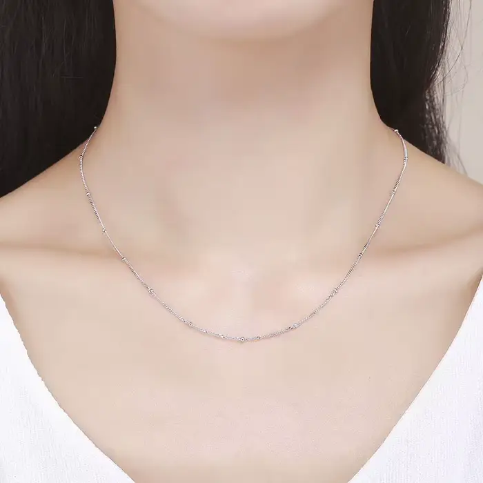 35 cm-50 cm 1mm 925 argent Sterling bordure perlée chaîne colliers ras du cou femmes filles bijoux Kolye Collares Collane Collier Ketting