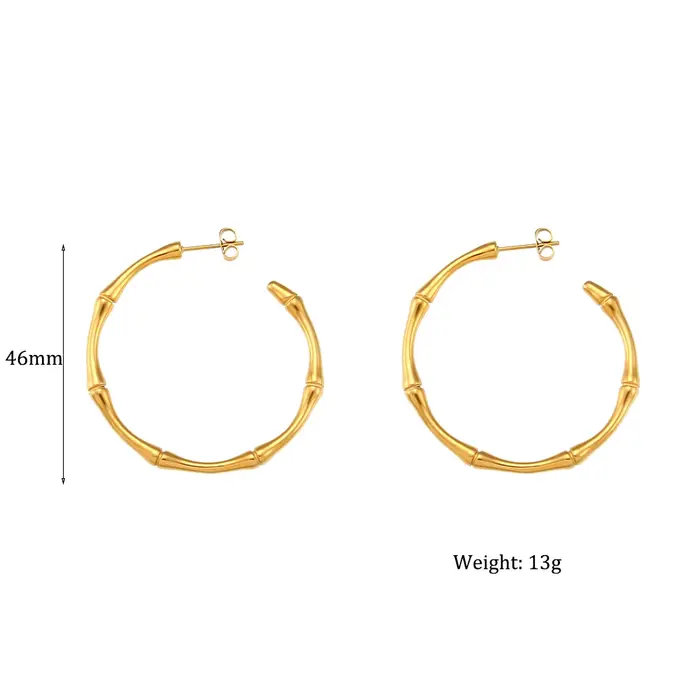 E.B.belle minimaliste basique mince bambou grandes boucles d'oreilles en or pour femmes en acier ino