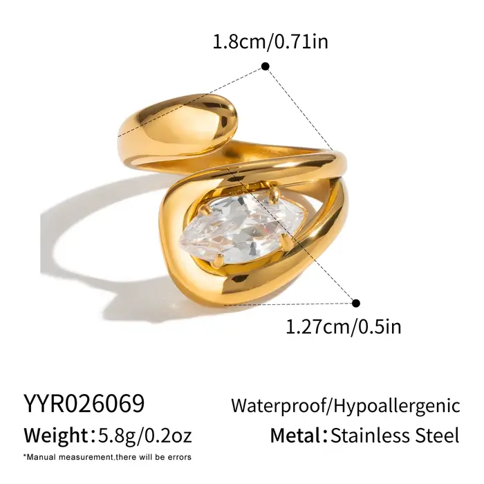 Bijoux Miia, anneaux ouverts ajustables en zircon blanc brillant pour femmes, plaqués or 18 carats, 