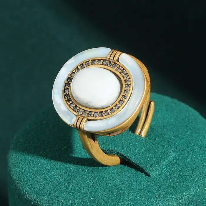 Bagues ovales de luxe vintage en pierre naturelle, Nouveauté 2026, plaqué or antique, bijoux d'anniv