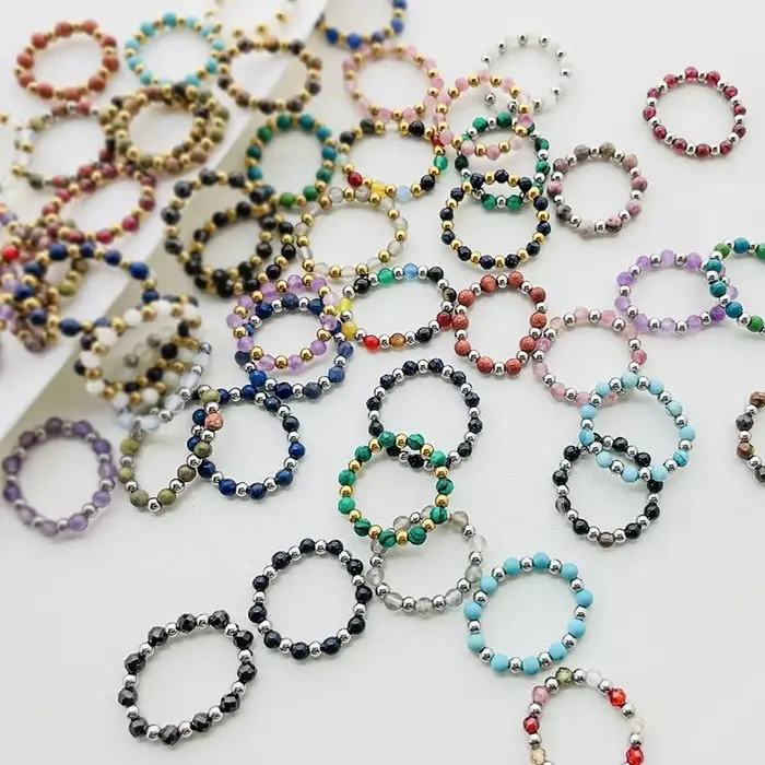 Bague bohème en pierre naturelle pour femmes, nouvelle mode, Tourmaline colorée, Zircon, fait à la main, anneau de fête, en acier inoxydable, vente en gros