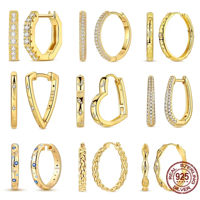 Boucles d'oreilles originales en argent Sterling 925, en or, en forme de cœur, Triangle, cerceau pour adolescentes, femmes, bijoux fins de fête