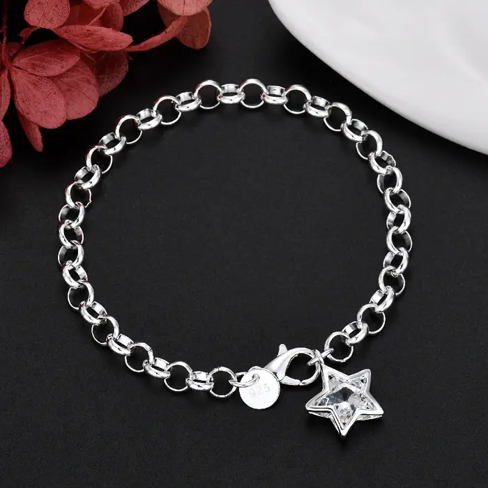 Bracelet en argent Sterling 925 pour femmes, chaîne étoile en cristal, bijoux de luxe à la mode pour
