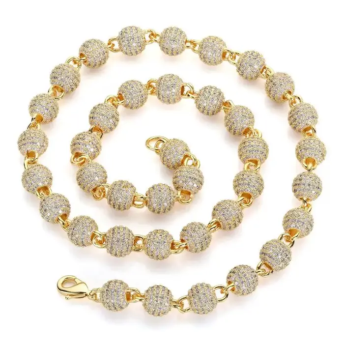 Bijoux 8mm collier de perles rondes micro incrusté zircon plein de diamant personnalité tendance hip