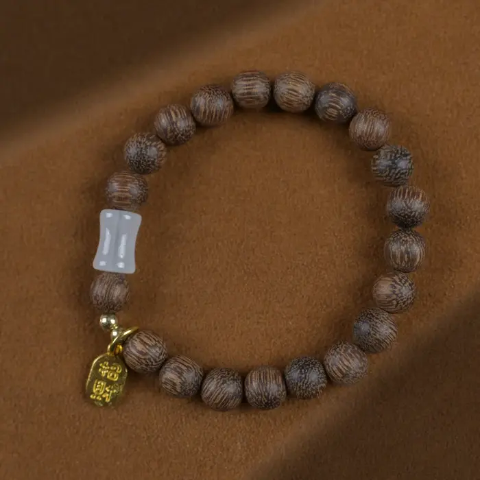 Bracelet en bois d'agar Nha Trang du Vietnam, ancien matériau, baril en bois coulable, perle, cercle