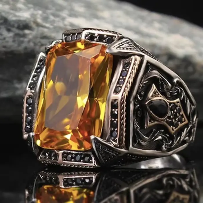 Bague Totem mystérieux turc Vintage fait à la main pour hommes, couleur argent antique, bague de fiançailles, de mariage, bijoux de fête, cadeau d'anniversaire