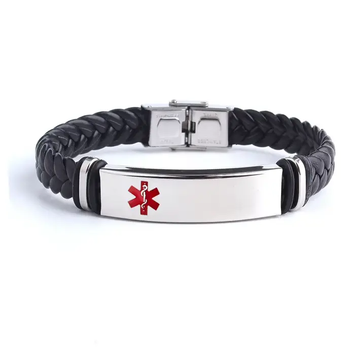 Bracelets en cuir tissé avec texte personnalisé SOS, médecine personnalisée, logo gravé, nom, Bracel