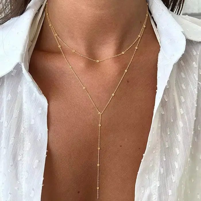 Collier Lariat en acier inoxydable plaqué or