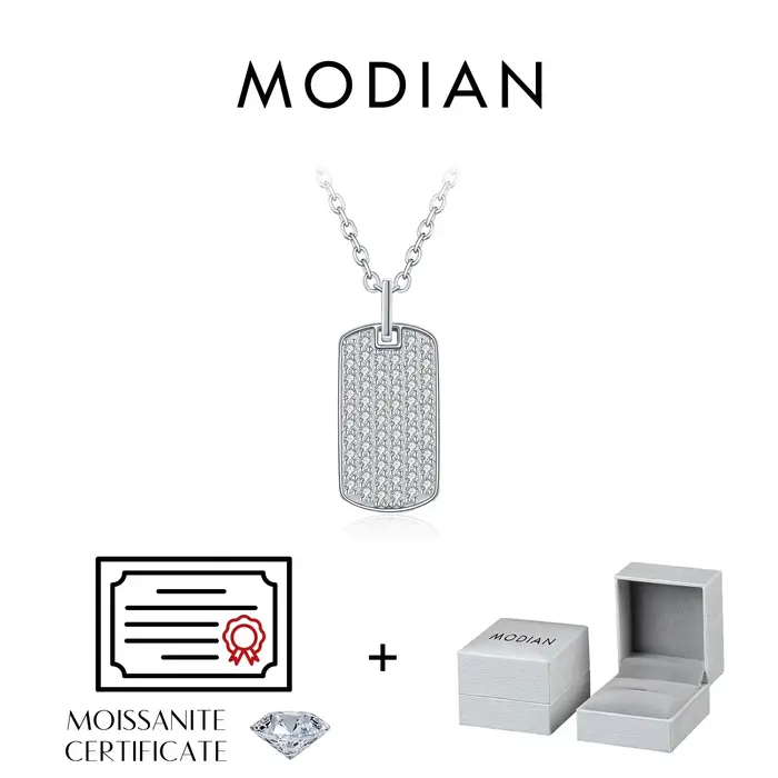 MODIAN D couleur Moissanite Rectangle marque collier 925 en argent Sterling à la mode empilable pend