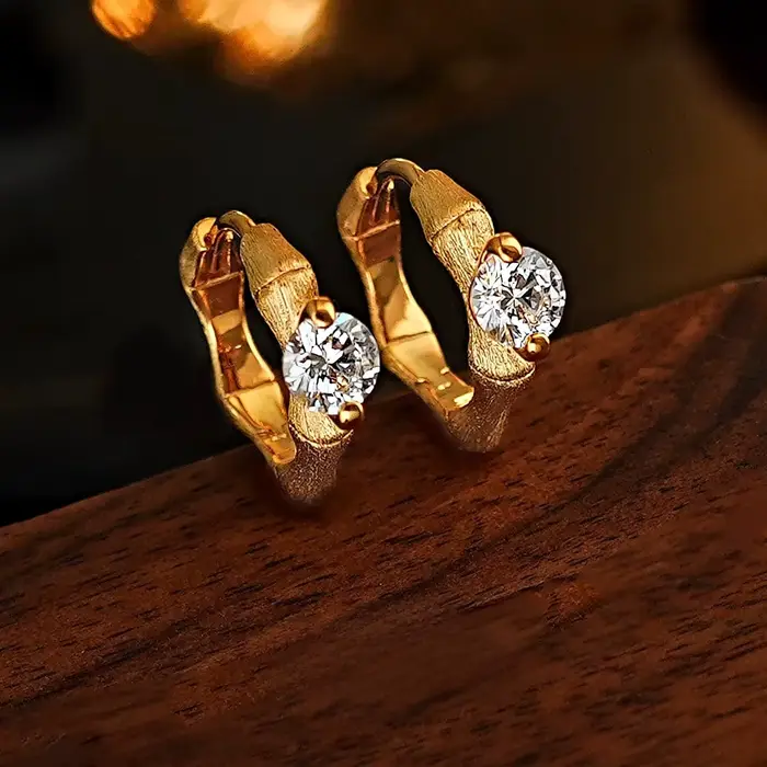Boucles d'oreilles en argent 925 avec fil métallique, nœud en bambou, boucle d'oreille incrustée de 
