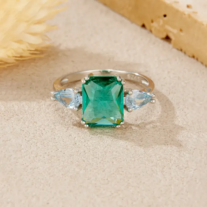 ANDYWEN 925 en argent Sterling de luxe gemétrique émeraude poire aigue-marine bague délicate fête élégante