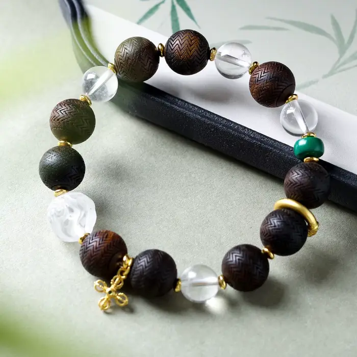 Bracelets en perles de cristal blanc naturel et d'agarwood pur, Mala traditionnel pour poignet, cade