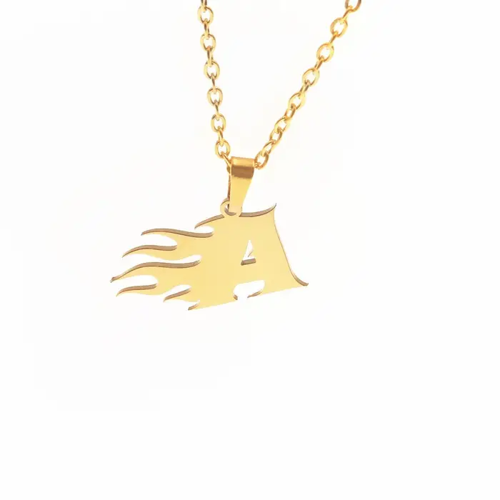 Collier avec pendentif lettre de feu pour femme, A, B, C, D, E, F, G, H, I, J, K, L, M, N, O, P, Q, 