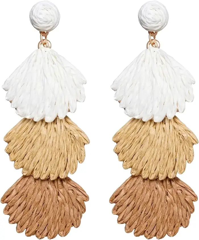 Boucles d'oreilles pendantes en raphia pour femmes, style Boho, bijoux en rotin, Design de coquille,