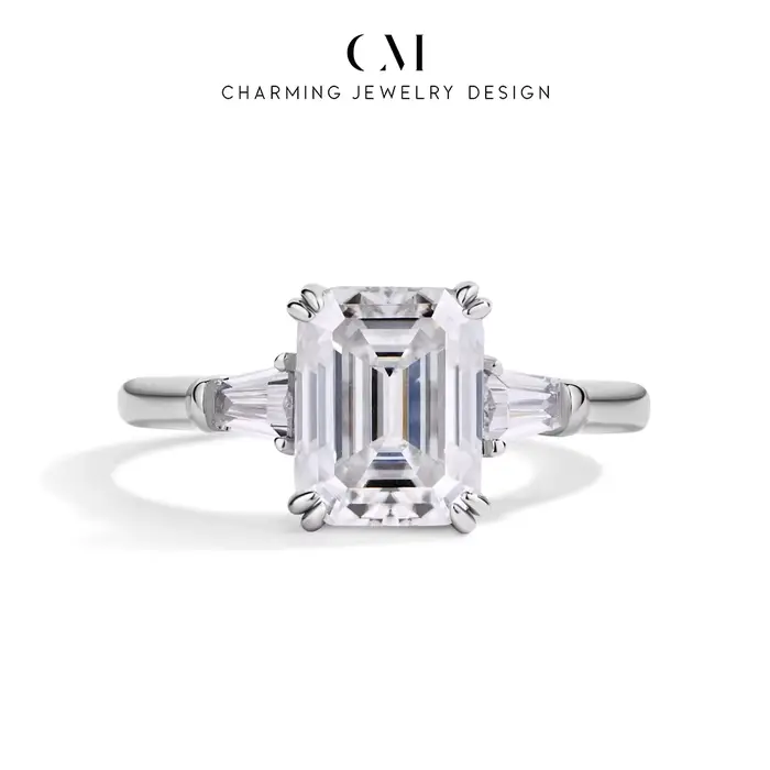 Bague de luxe en argent 925 pur, taille brillante, 10k, 14k, or 18k, taille émeraude, 3.0 CT, Moissa