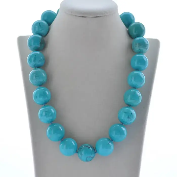 Énorme collier de perles turquoise rondes naturelles de 18 pouces et 20 mm