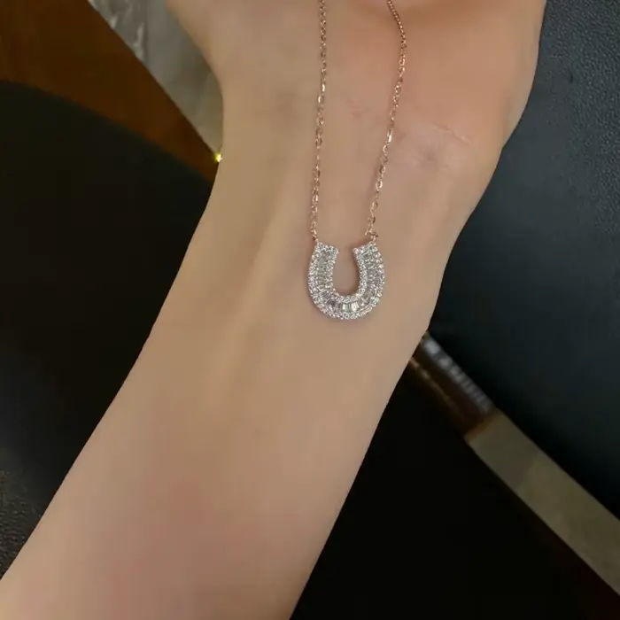 Collier élégant en forme de U orné de micro-sertissages de zircon, chaîne de clavicule minimaliste e