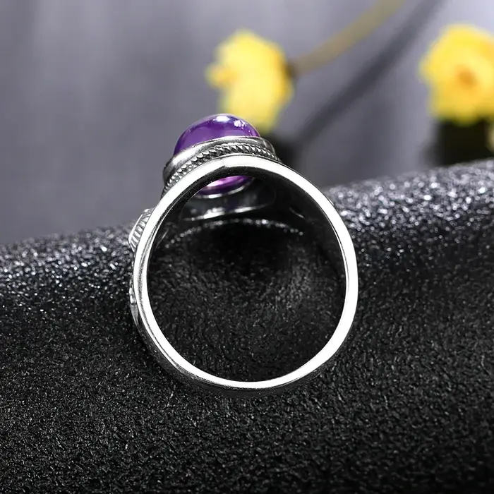 Bague en argent naturel sertie d'améthyste pour femmes, style punk, cadeau d'anniversaire, mariage, engagement, bijou de qualité supérieure