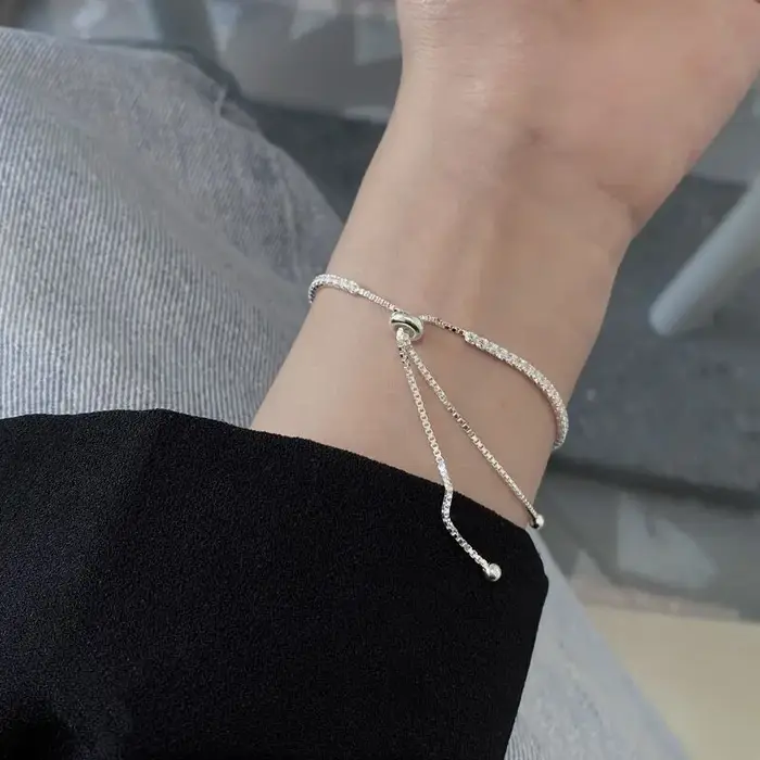 Bracelet en argent sterling 925 avec zircon et chaîne de cristal pour femmes engagement mariage soirée élégant