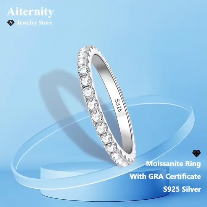 D VVS1 bague Moissanite 925 argent Sterling avec certificat GRA bande d'éternité bagues de fiançailles de mariage pour femmes et hommes