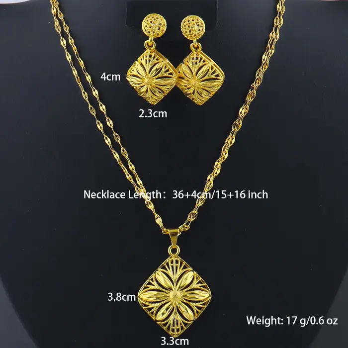 Ensemble de bijoux en or de Dubaï pour femmes, collier et boucles d'oreilles pour fête de mariage, e