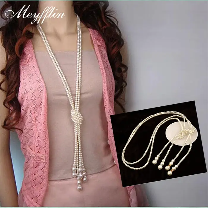 Collier en perles simulées long pour femme élégant style vintage occasions spéciales mariage anniversaire cadeau