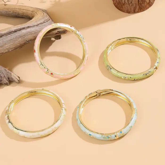 Jardme 4 pièces ensemble Bracelet pour femmes Vintage petite fleur cloisonné émail bracelets élégant