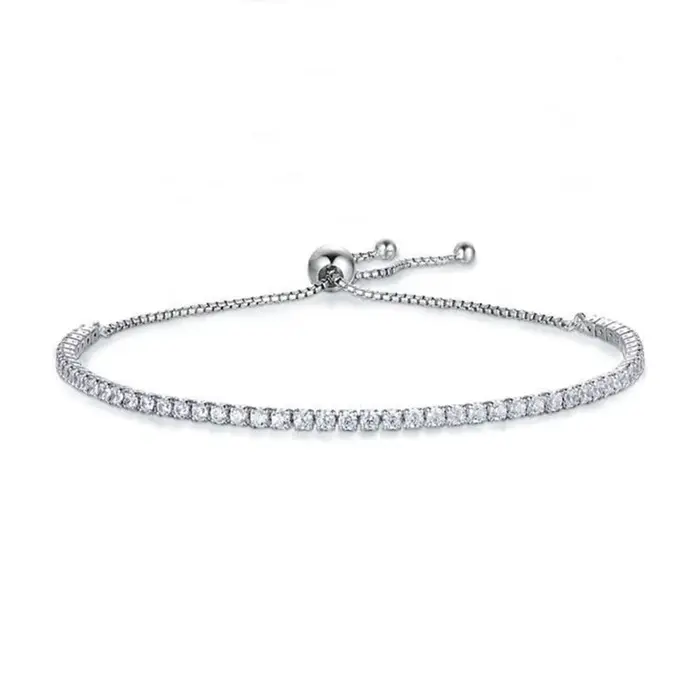 Bracelet tennis en moissanite ronde de 2 mm pour femmes, en argent sterling 925 plaqué or 18 carats,