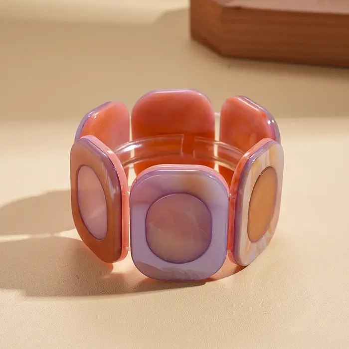 Bracelet en résine de rendu de corde élastique européenne et américaine, rétro géométrique carré épi