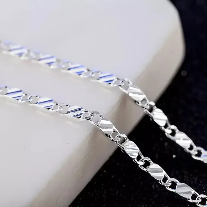 Collier en or 18 carats à la mode, 2MM, 16/18/20/22/24/26/28/30 pouces, chaîne latérale pour femmes 