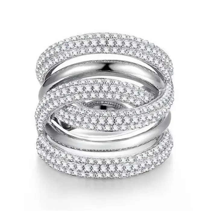 Grande bague faite à la main en or blanc, diamant de laboratoire, bagues de fiançailles, de mariage,