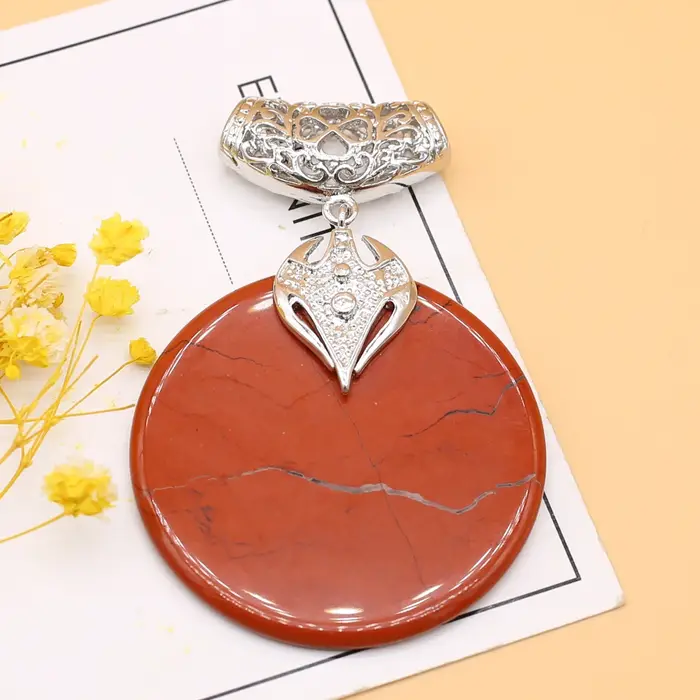 Pendentif Rond en Pierre Semi-précieuse Élégant pour Femmes Occasions Spéciales Collier Tracker d'Humeur Style Classique