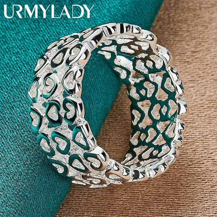 URMYLADY Coeur creux en argent sterling 925 7-10 #   Bague pour femmes, breloque de mariage, bijoux 