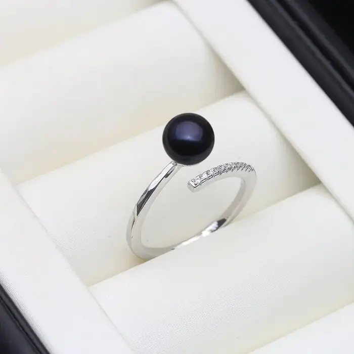 Bagues en perles noires naturelles d'eau douce
