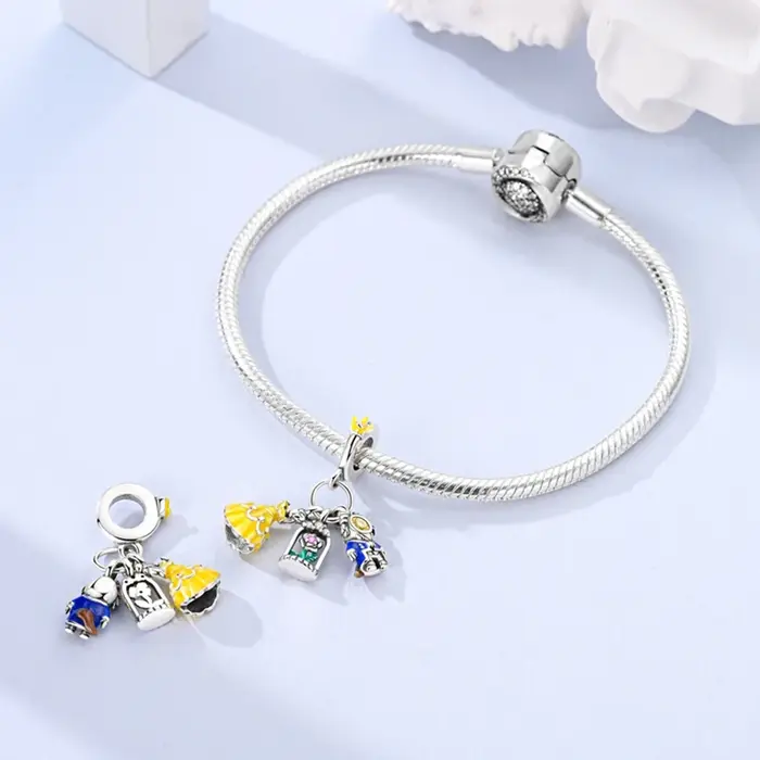 Ensemble de trois pièces sur le thème de la Belle et la Bête et de la Rose perles à breloques pour bracelets de 3mm et colliers pour femmes bijoux de luxe à faire soi-même occasions spéciales