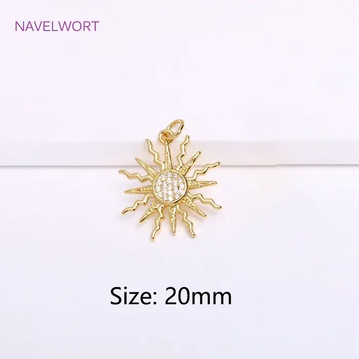 Pendentif soleil en laiton plaqué or 18 carats, breloque ronde en Zircon incrusté pour la fabricatio