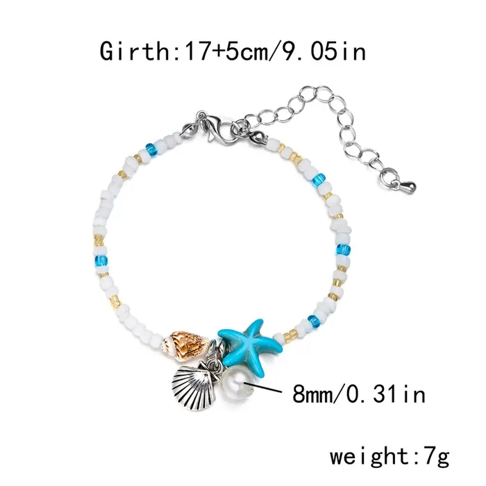 Bracelets de cheville bohèmes pour femmes, avec étoiles de mer et conques, mignons, réglables, ornés