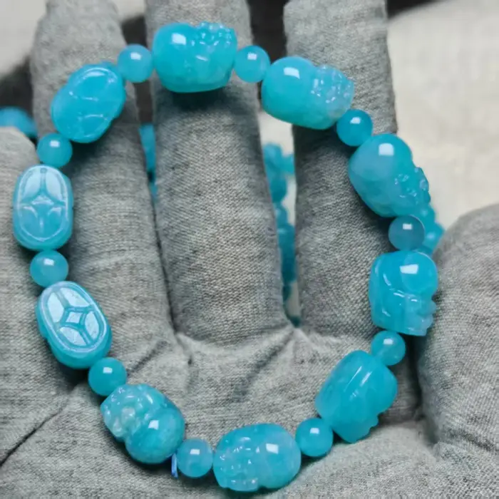Bracelet Pixiu en Amazonite naturelle de qualité AAA du Brésil - Bijou Pixiu fait main pour hommes e