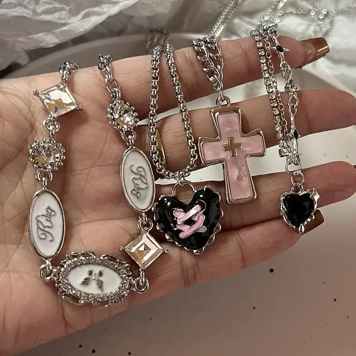 Harajuku Punk amour coeur strass gothique titane acier collier pour femmes nouveau Cool fille fête bijoux cadeaux pour ami