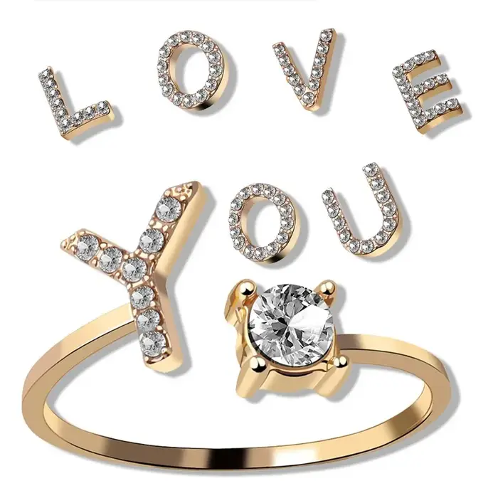 Bague ajustable classique pour femme avec initiales A-Z