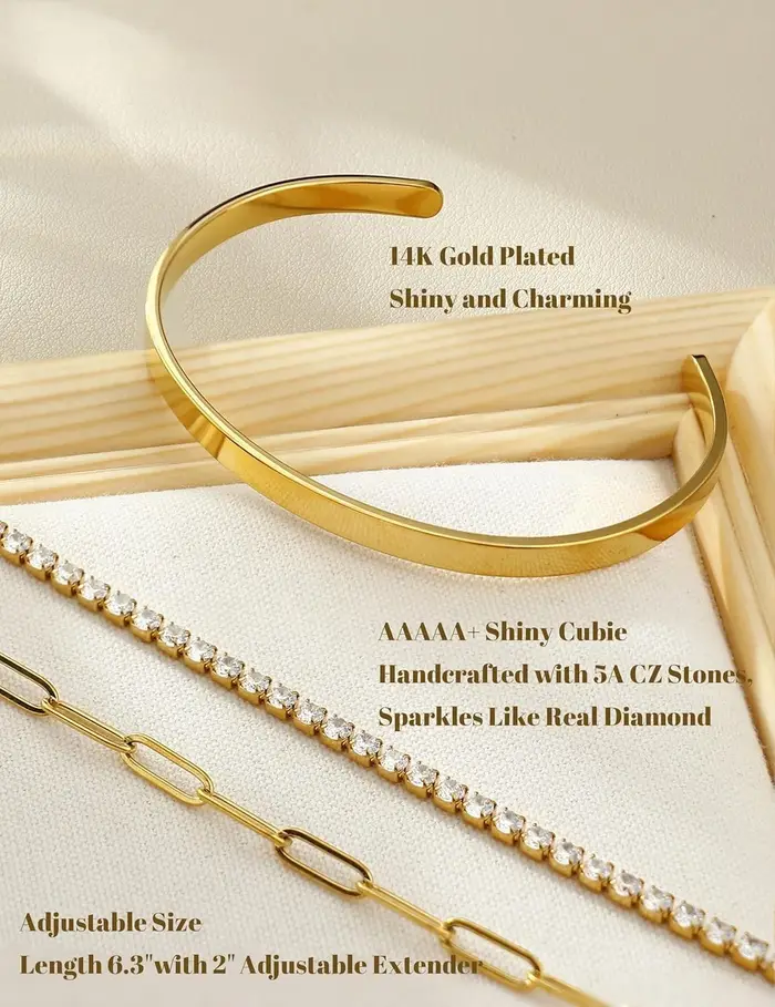 ORAZIO Lot de 3 Bracelets Dorés pour Femme en Acier Inoxydable Plaqué Or 14K – Chaînes Maille Cubaine